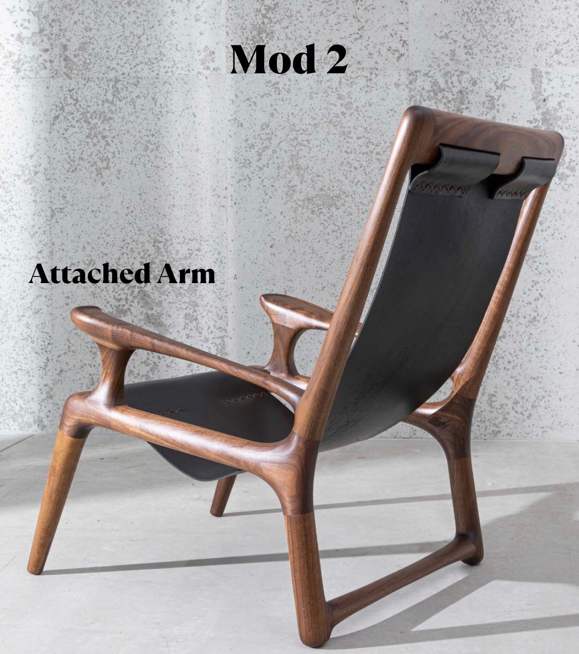 Handcrafted Danish-Modern Black Leather Wood Sling Chair